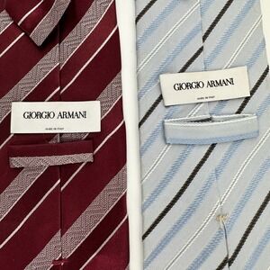 GIORGIO ARMANI 100% SILK RED BLUE STRIPE CLASSIC MENS TIE MADE IN ITALY Set of 2